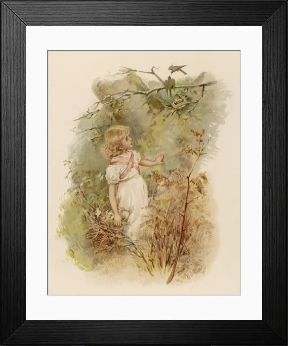 Framed Print : GIRL ADMIRES NEST 1891 Framed Print : GIRL ADMIRES NEST 1891
