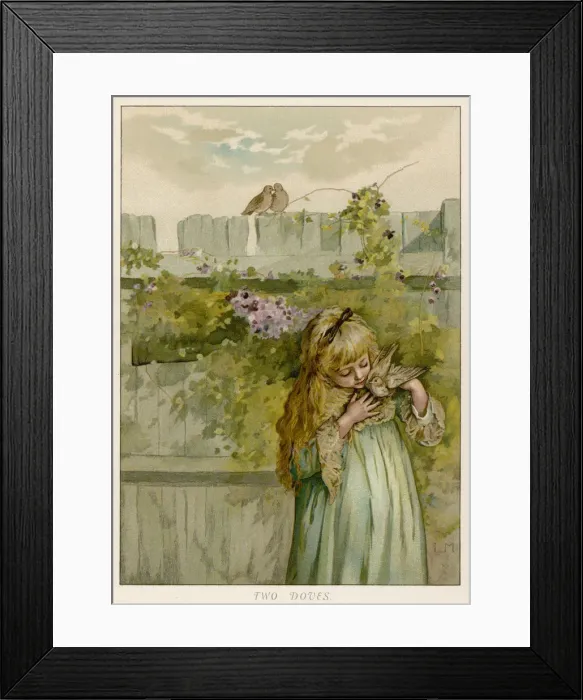 Framed Print : GIRL WITH DOVES C1890 Framed Print : GIRL WITH DOVES C1890