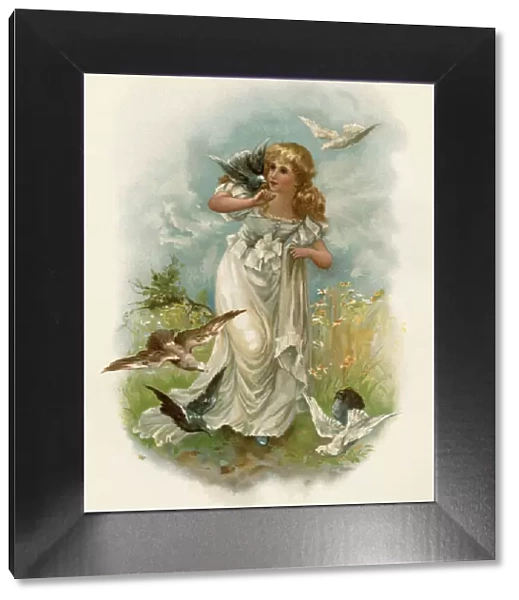 GIRL AND DOVES C1880