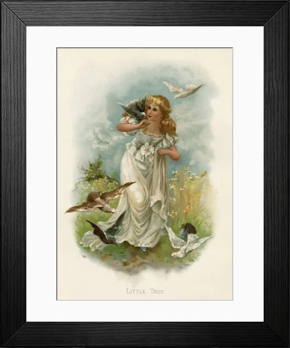 Framed Print : GIRL AND DOVES C1880 Framed Print : GIRL AND DOVES C1880