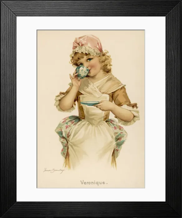 Framed Print : GIRL DRINKS TEA C1890 Framed Print : GIRL DRINKS TEA C1890