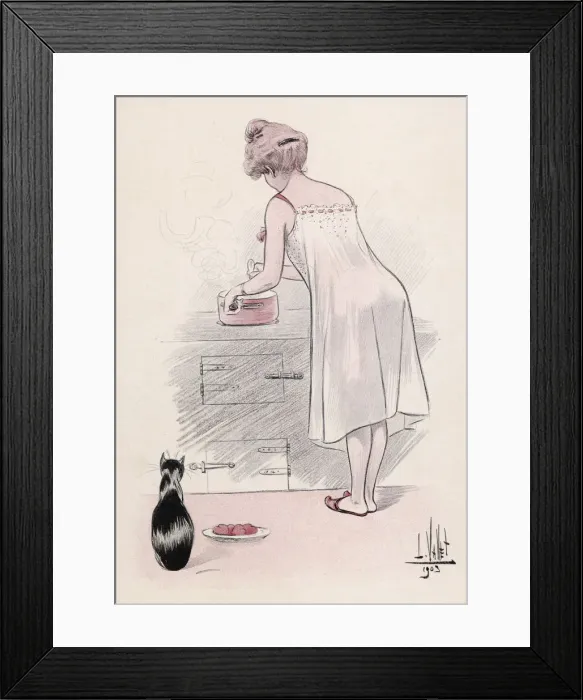 Framed Print : LADY COOKS IN CHEMISE Framed Print : LADY COOKS IN CHEMISE