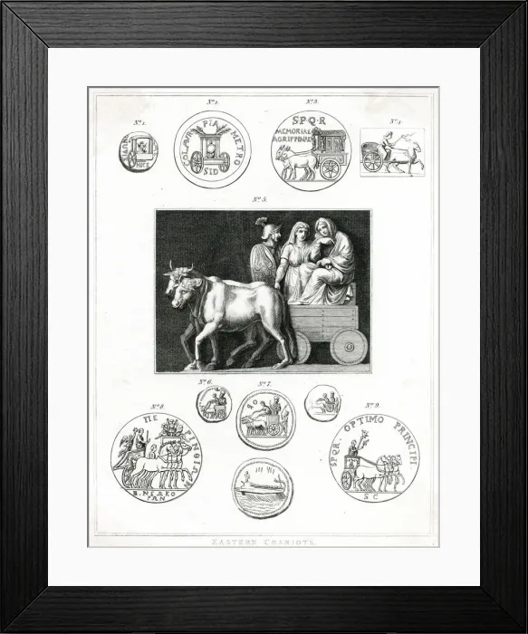 Framed Print : Eastern chariots, mostly depicted on coins