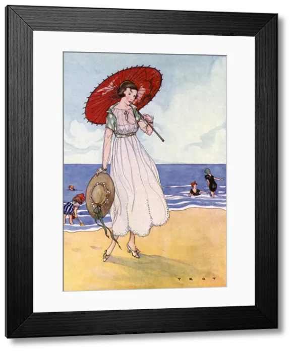 Framed Print : Woman with red parasol 1915 Framed Print : Woman with red parasol 1915