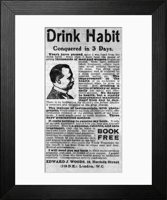 Framed Print : DRINK HABIT CURED 1919 Framed Print : DRINK HABIT CURED 1919