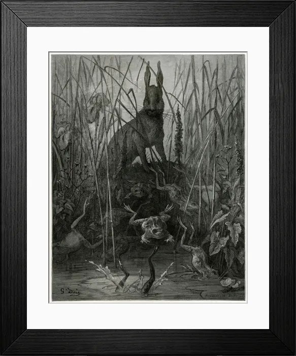 Framed Print : THE HARE AND THE FROGS Framed Print : THE HARE AND THE FROGS