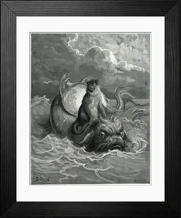Framed Print : MONKEY AND DOLPHIN Framed Print : MONKEY AND DOLPHIN