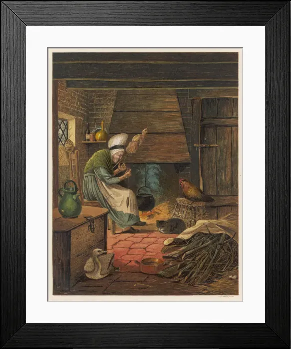 Framed Print : Fairy tales: the ugly ducking in the old womans cottage Framed Print : Fairy tales: the ugly ducking in the old womans cottage