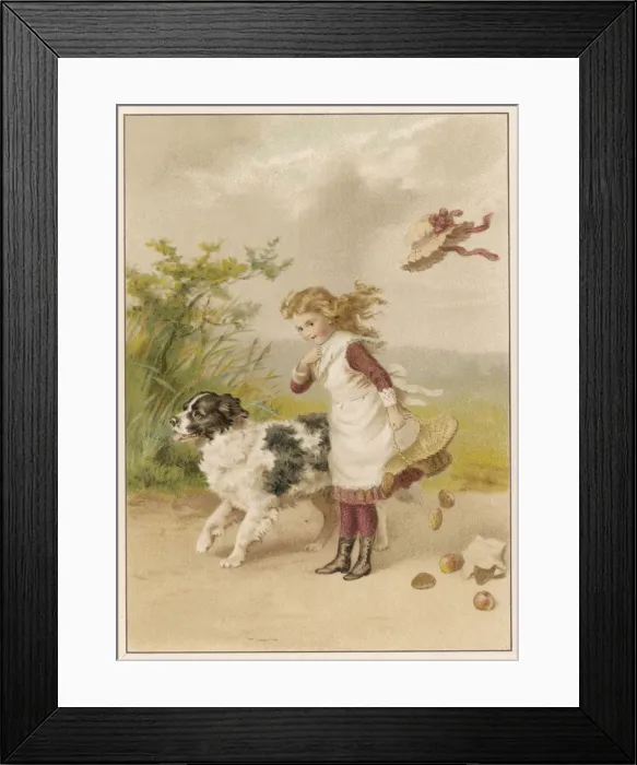 Framed Print : GIRL AND DOG IN WIND Framed Print : GIRL AND DOG IN WIND