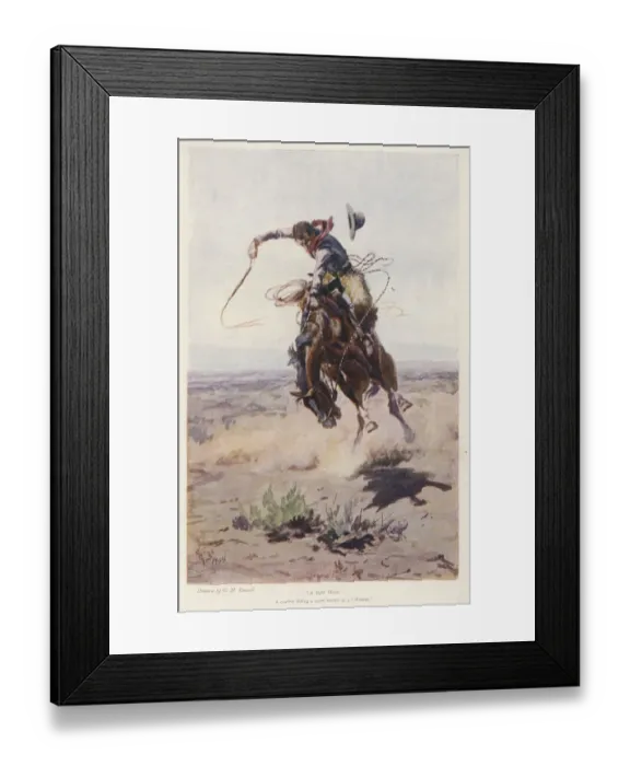 Framed Print : COWBOY ON BAD HORSE