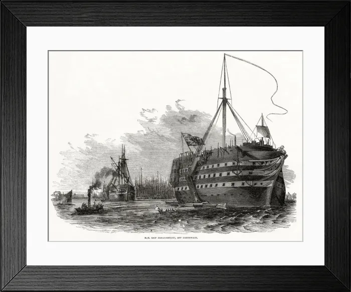 Framed Print : H. M Dreadnought off Greenwich 1846 Framed Print : H. M Dreadnought off Greenwich 1846