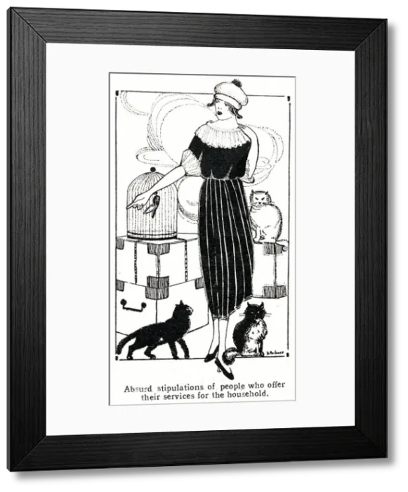 Framed Print : LADY, CATS, BIRD Framed Print : LADY, CATS, BIRD
