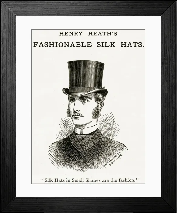 Framed Print : Henry Heaths, mens silk hats 1880 Framed Print : Henry Heaths, mens silk hats 1880