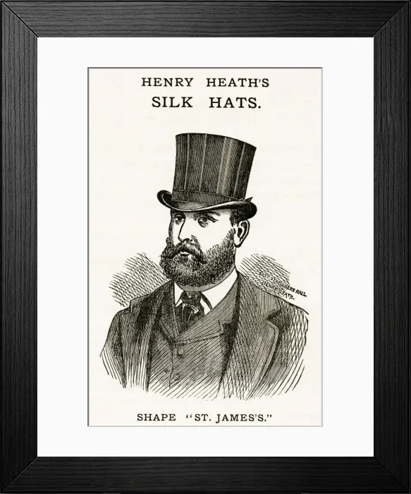 Framed Print : Henry Heaths, mens silk hats 1880 Framed Print : Henry Heaths, mens silk hats 1880
