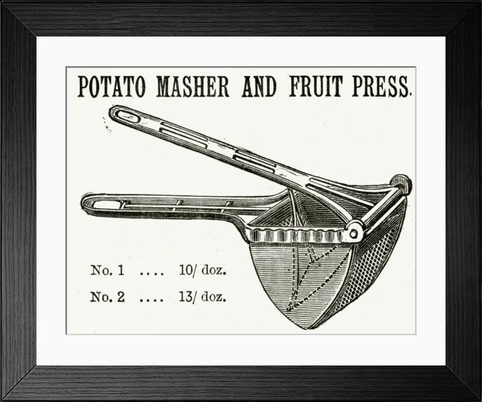 Framed Print : Potato masher and fruit press 1888 Framed Print : Potato masher and fruit press 1888