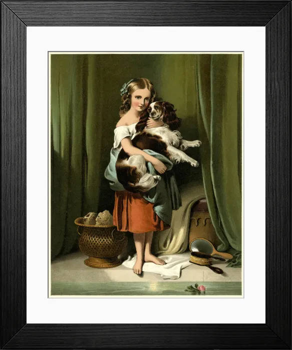 Framed Print : GIRL AND SPANIEL Framed Print : GIRL AND SPANIEL
