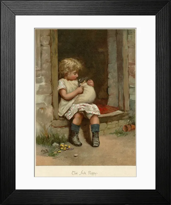 Framed Print : CHILD AND SICK PUP Framed Print : CHILD AND SICK PUP