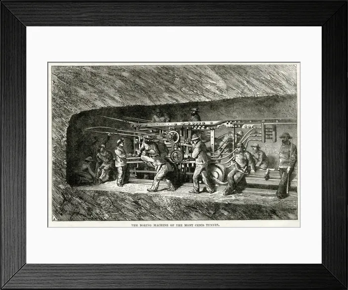 Framed Print : Boring machine used in the Mont Cenis tunnel 1869 Framed Print : Boring machine used in the Mont Cenis tunnel 1869