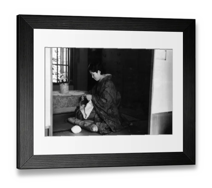 Framed Print : JAPANESE WOMAN KNITTING Framed Print : JAPANESE WOMAN KNITTING