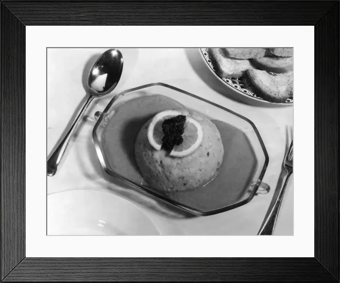 Framed Print : FISH CAKE. Fish cake in sauce, garnished with lemon Framed Print : FISH CAKE. Fish cake in sauce, garnished with lemon