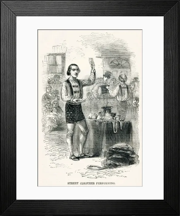Framed Print : Street Conjurer performing 1850s Framed Print : Street Conjurer performing 1850s