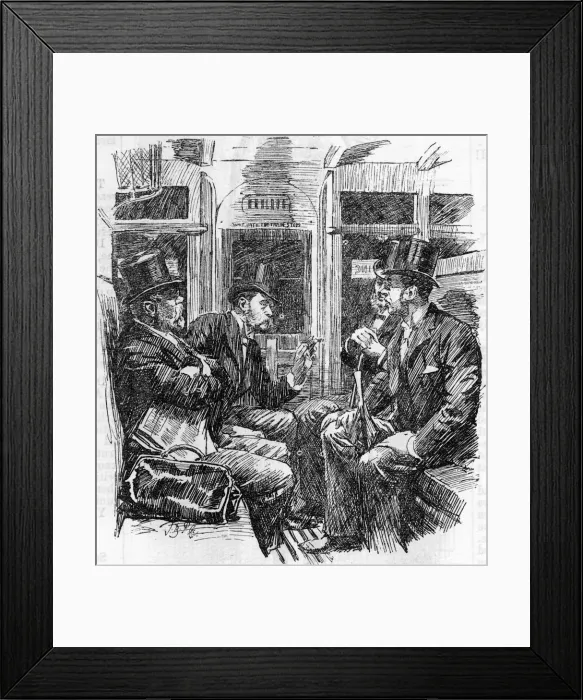 Framed Print : Cartoon, four relaxed gentlemen commuters Framed Print : Cartoon, four relaxed gentlemen commuters