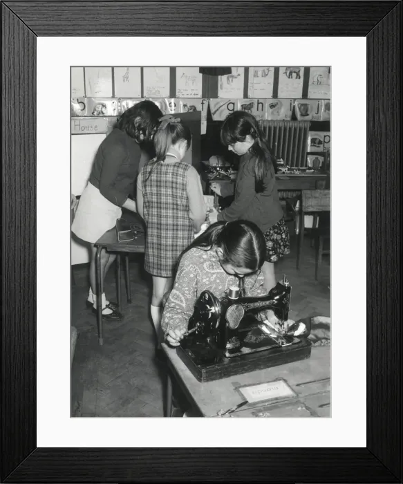 Framed Print : SEWING MACHINE LESSON