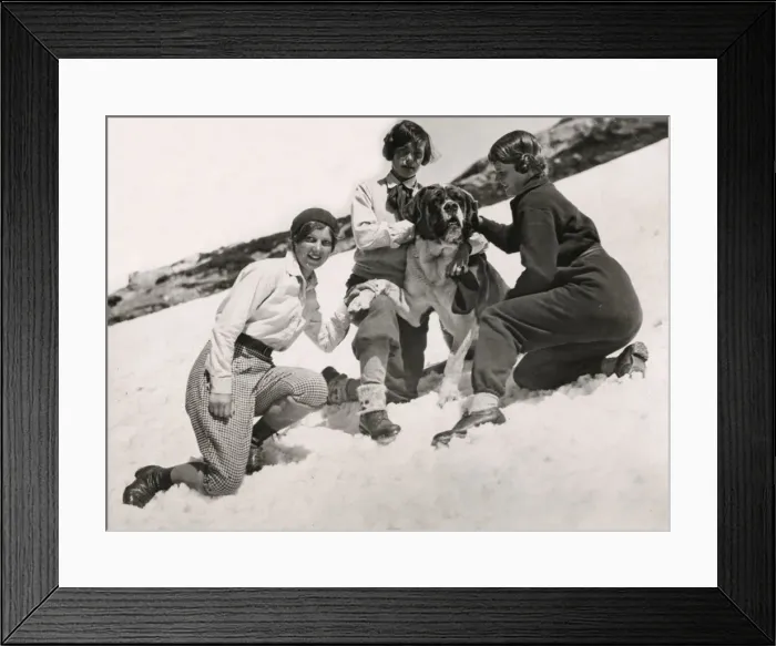 Framed Print : ST. BERNARD WITH GIRLS Framed Print : ST. BERNARD WITH GIRLS