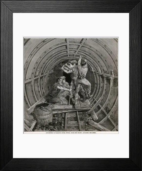 Framed Print : Construction of Barlows Tower Tunnel under the Thames 1869 Framed Print : Construction of Barlows Tower Tunnel under the Thames 1869