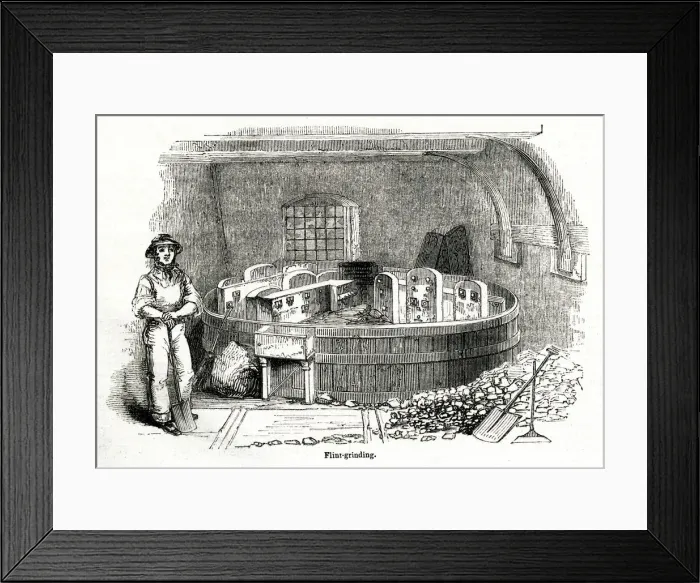 Framed Print : Flint grinding, Staffordshire Potteries 1843 Framed Print : Flint grinding, Staffordshire Potteries 1843