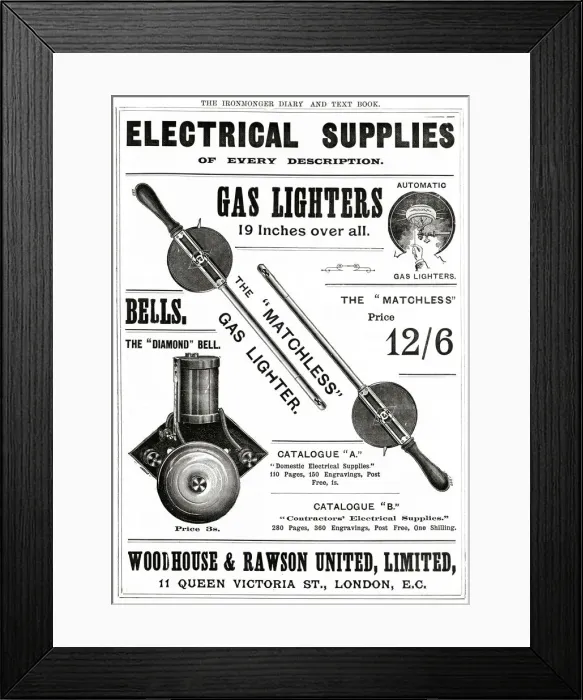 Framed Print : Electrical Supplies 1889 Framed Print : Electrical Supplies 1889