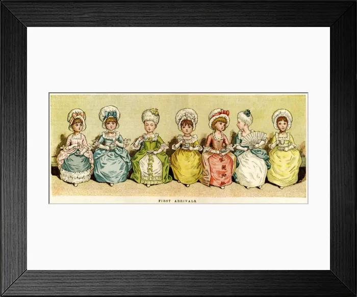 Framed Print : First arrivals, Kate Greenaway 1879 Framed Print : First arrivals, Kate Greenaway 1879