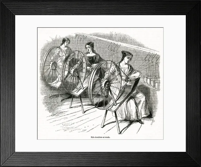 Framed Print : Silk-doublers at work 1843 Framed Print : Silk-doublers at work 1843