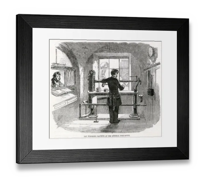 Framed Print : Weighing machine at the general Post Office 1856 Framed Print : Weighing machine at the general Post Office 1856