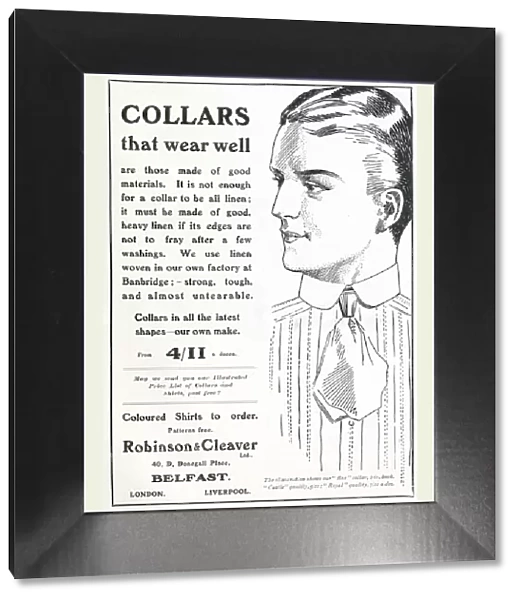 Advert for Robinson & Cleaver Ltd mens collars 1910 Advert for Robinson & Cleaver