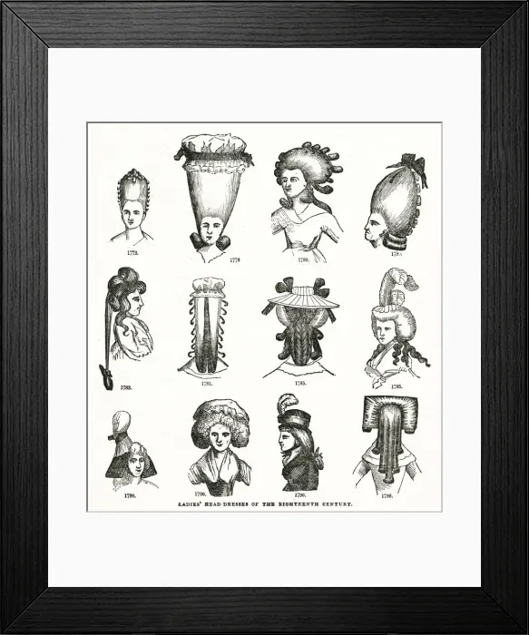 Framed Print : Ladies head-dresses, 18th century Framed Print : Ladies head-dresses, 18th century