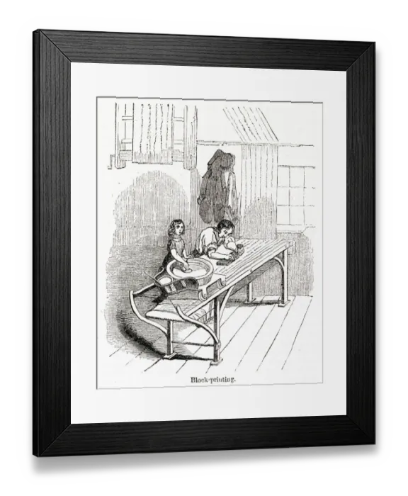 Framed Print : Block Printing, Thomas Hoyles Print Works, Manchester 1843 Framed Print : Block Printing, Thomas Hoyles Print Works, Manchester 1843
