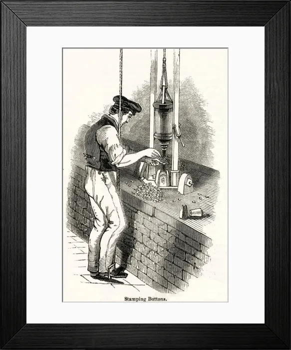 Framed Print : Button Making, Elliotts Factory, Birmingham 1844 Framed Print : Button Making, Elliotts Factory, Birmingham 1844