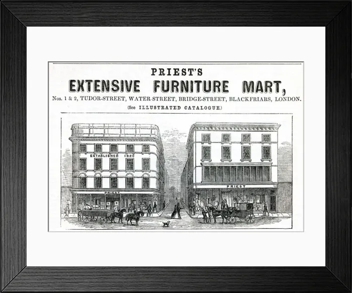 Framed Print : Advert for Priests furniture shops, London 1851 Framed Print : Advert for Priests furniture shops, London 1851