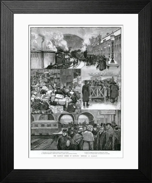 Framed Print : Railway strike in Scotland: Sketches in Glascow 1891 Framed Print : Railway strike in Scotland: Sketches in Glascow 1891