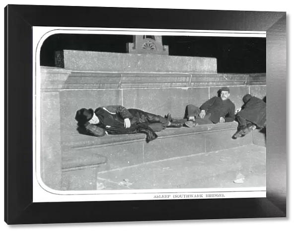 Homeless men sleeping on Southwark Bridge, London 1900
