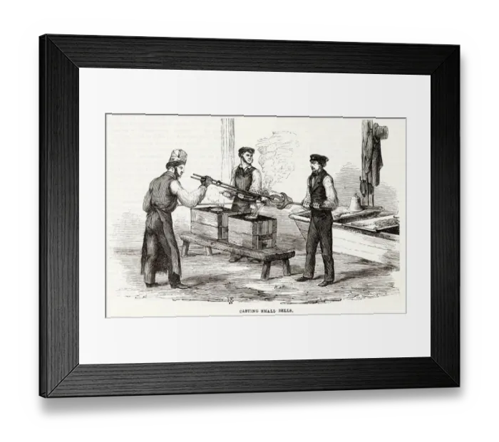 Framed Print : Casting small bells 1840s Framed Print : Casting small bells 1840s