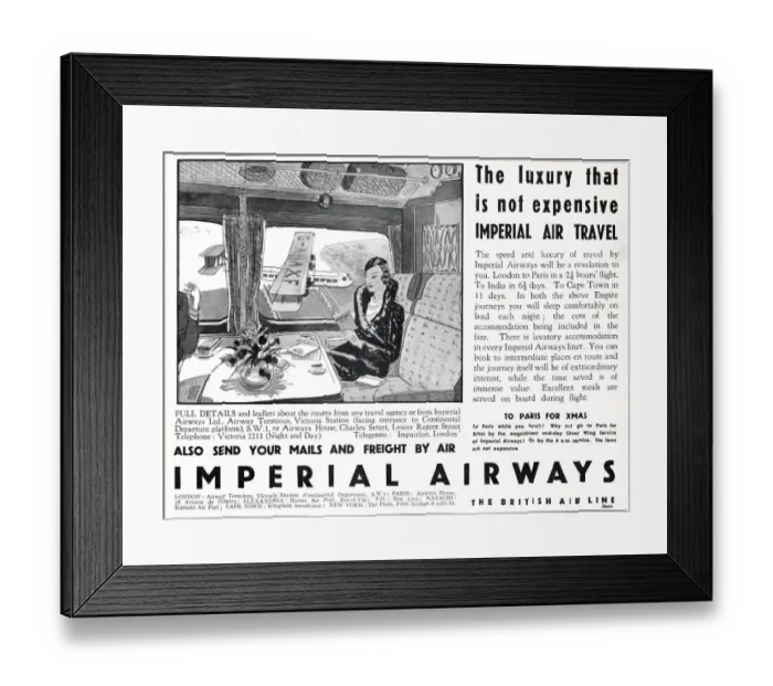 Framed Print : Advert for Imperial Airways to Paris 1932 Framed Print : Advert for Imperial Airways to Paris 1932
