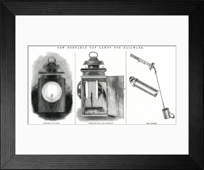 Framed Print : New portable gas lamps for railways 1845 Framed Print : New portable gas lamps for railways 1845