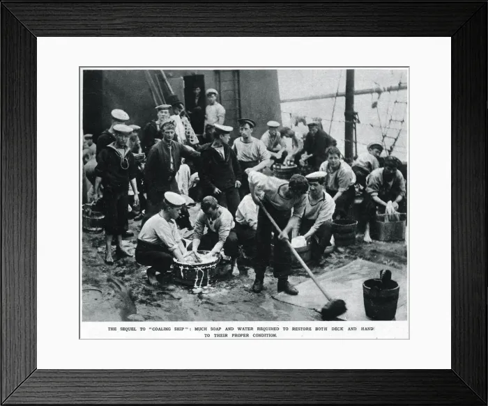 Framed Print : Sailors swab the decks after refuelling their ship Framed Print : Sailors swab the decks after refuelling their ship