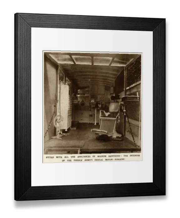 Framed Print : Interior of a mobile French dental laboratory 1916 Framed Print : Interior of a mobile French dental laboratory 1916