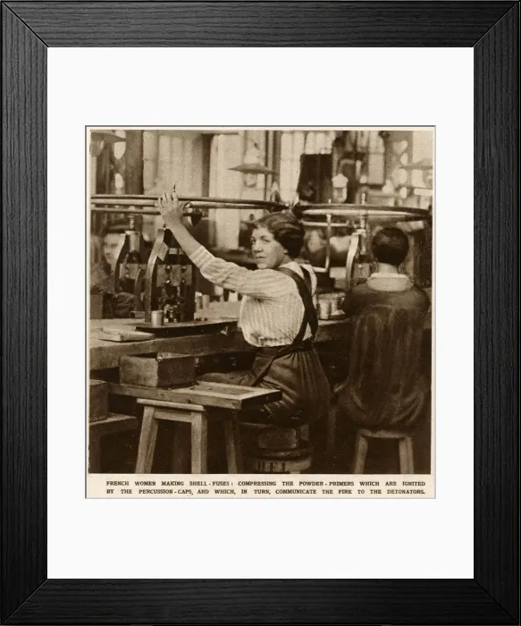Framed Print : French female munitions worker making powder primers 1916 Framed Print : French female munitions worker making powder primers 1916