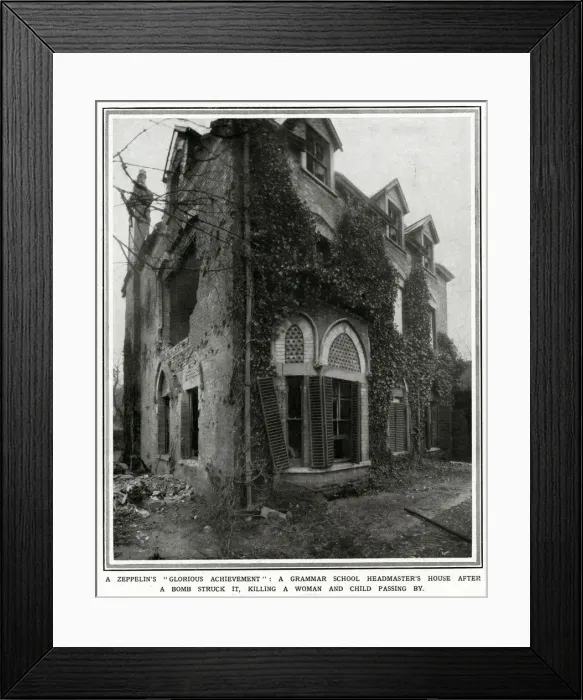 Framed Print : Zeppelin raid on a Grammar School 1916 Framed Print : Zeppelin raid on a Grammar School 1916