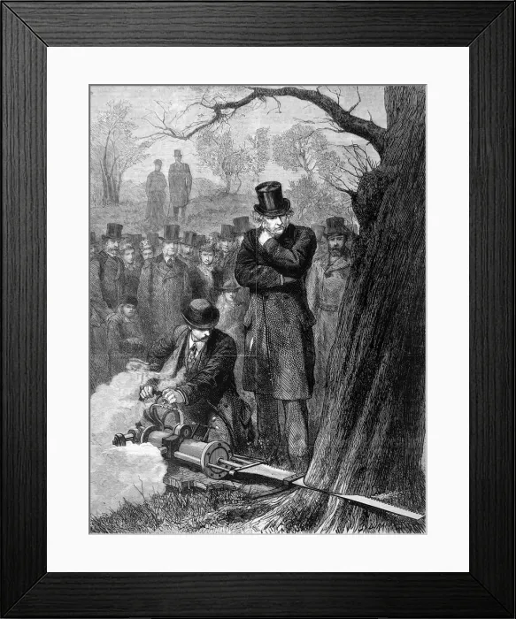 Framed Print : W. E. Gladstone watching a steam-driven saw, Tulse Hill, 1878 Framed Print : W. E. Gladstone watching a steam-driven saw, Tulse Hill, 1878