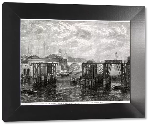Construction of a new railway bridge, London 1864